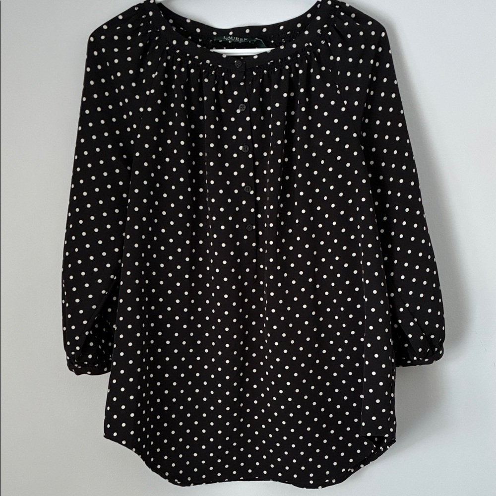 Polka Dot Black Button-Front Women’s Blouse